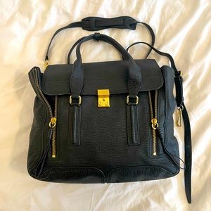 3.1 Phillip Lim Black Textured Calfskin Large Pashli Satchel